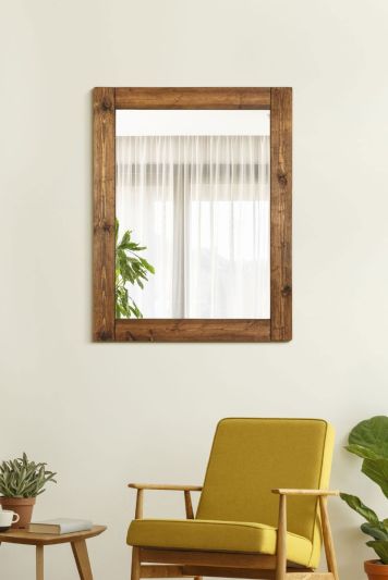 The Farmhouse Range - Dark Rustic Brown Traditional Stained Solid Wooden Wall Hung Mirror 44" X 38" (111CM X 91CM)