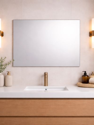 Bathroom Rectangular Frameless Wall Mirror 100 x 70cm – Large Wall Mounted Vanity Mirror – Modern Polished Edge Glass – Portrait or Landscape Hanging