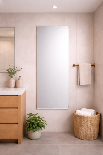 Full Length Frameless Bathroom Mirror 150 x 60cm – Large Rectangular Wall Mounted Mirror – Modern Polished Edge Glass – Portrait or Landscape Hanging
